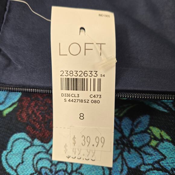 NWT Loft Pencil Skirt Forest Blooms Blue Black Orange Floral Woven Lined size 8 - Picture 6 of 10